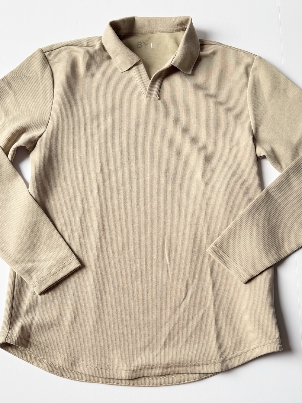 BYLT Micro Rib Long Sleeve Polo Fawn Small